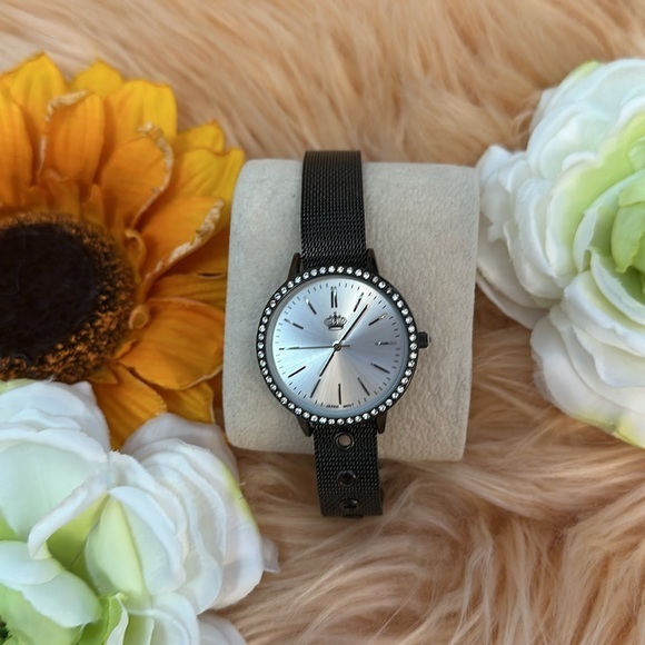 Gun Metal Black Watch With Crystal Bezel NWOT
